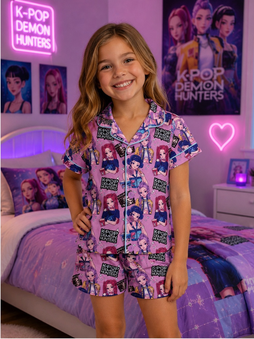 New K-Pop Demon Hunters Girls Shorts Pajama Set Huntrix Mira Rumi Zoey Boutique
